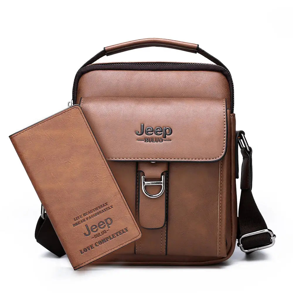 JEEP BULUO Brand Man's Shoulder Messenger Bag New High Quality Leather Crossbody Bags For Men Business Casual Fashion Tote Brown