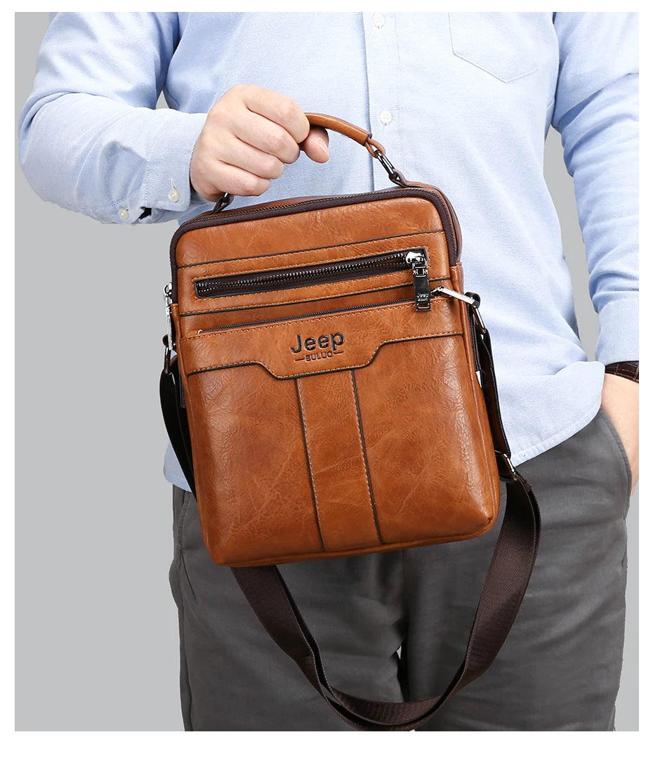 JEEP BULUO  High quality Tote Fashion Business Man Messenger Bag Big Size Split Leather Bags Brand Men's Crossbody Shoulder Bags