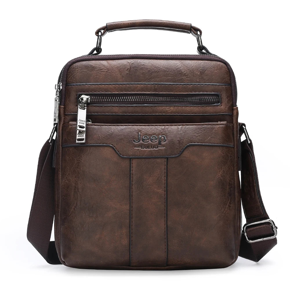 JEEP BULUO  High quality Tote Fashion Business Man Messenger Bag Big Size Split Leather Bags Brand Men's Crossbody Shoulder Bags