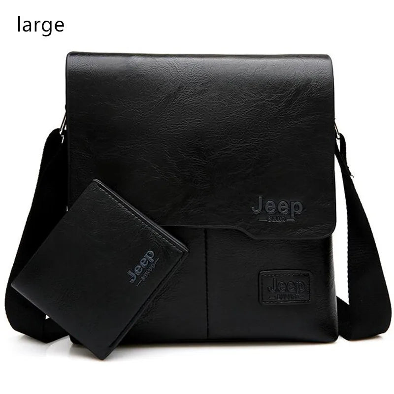 JEEP BULUO Men Bag Famous Brand 2 pcs Set Man Leather Messenger Shouder Bag Business Travelling Bags Male Tote Cross body Bags
