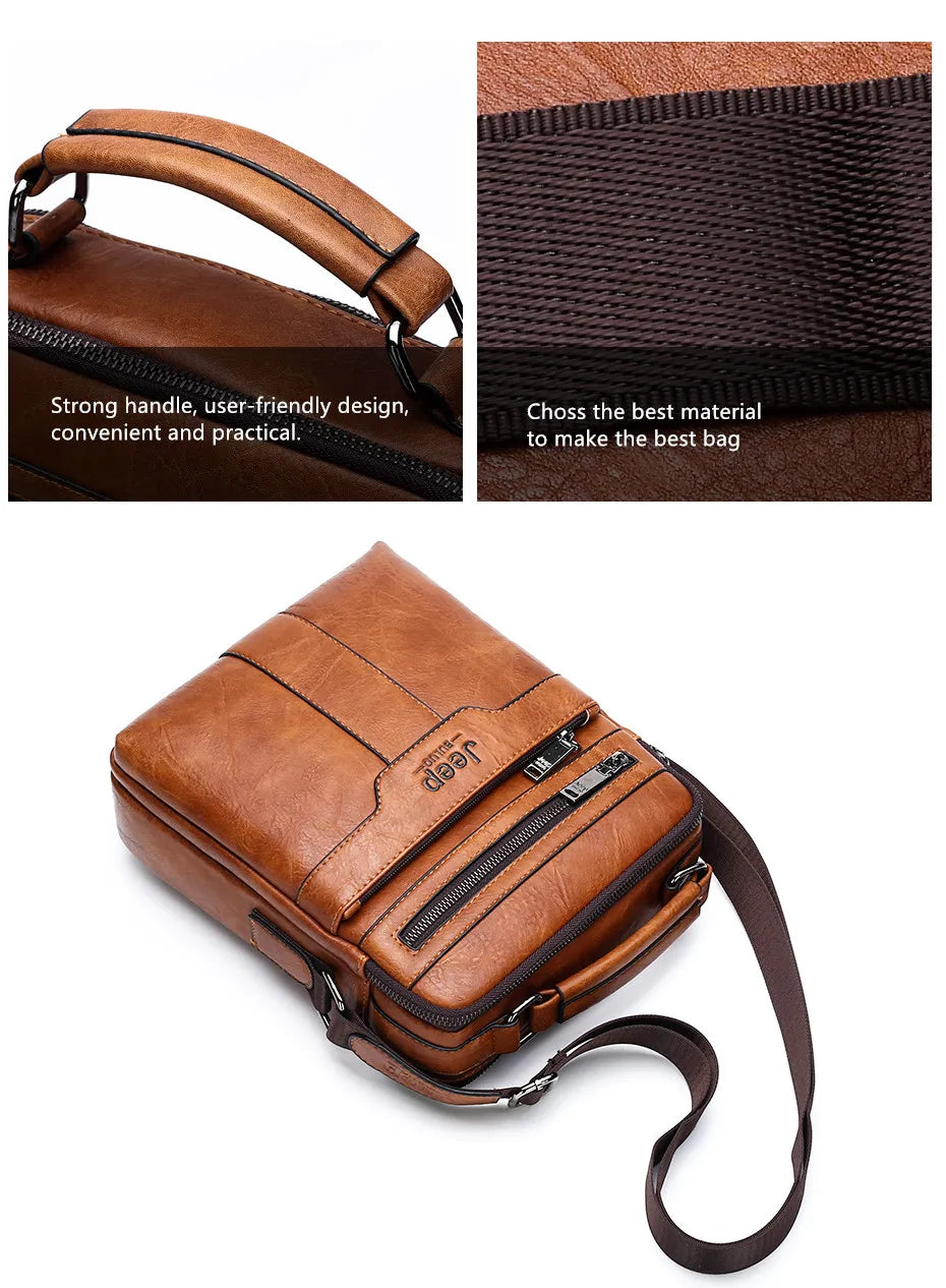 JEEP BULUO  High quality Tote Fashion Business Man Messenger Bag Big Size Split Leather Bags Brand Men's Crossbody Shoulder Bags