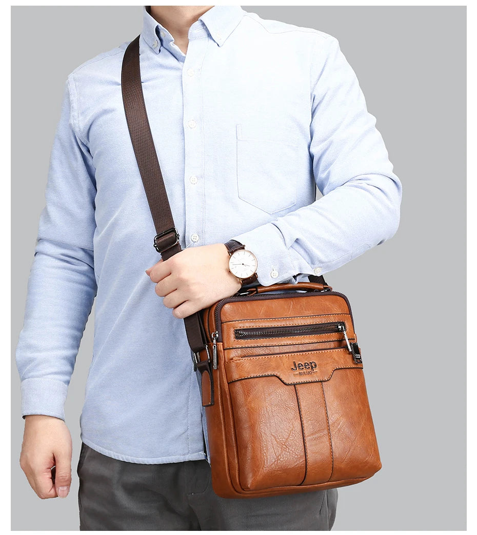 JEEP BULUO  High quality Tote Fashion Business Man Messenger Bag Big Size Split Leather Bags Brand Men's Crossbody Shoulder Bags