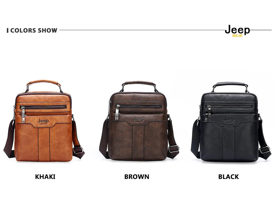JEEP BULUO  High quality Tote Fashion Business Man Messenger Bag Big Size Split Leather Bags Brand Men's Crossbody Shoulder Bags