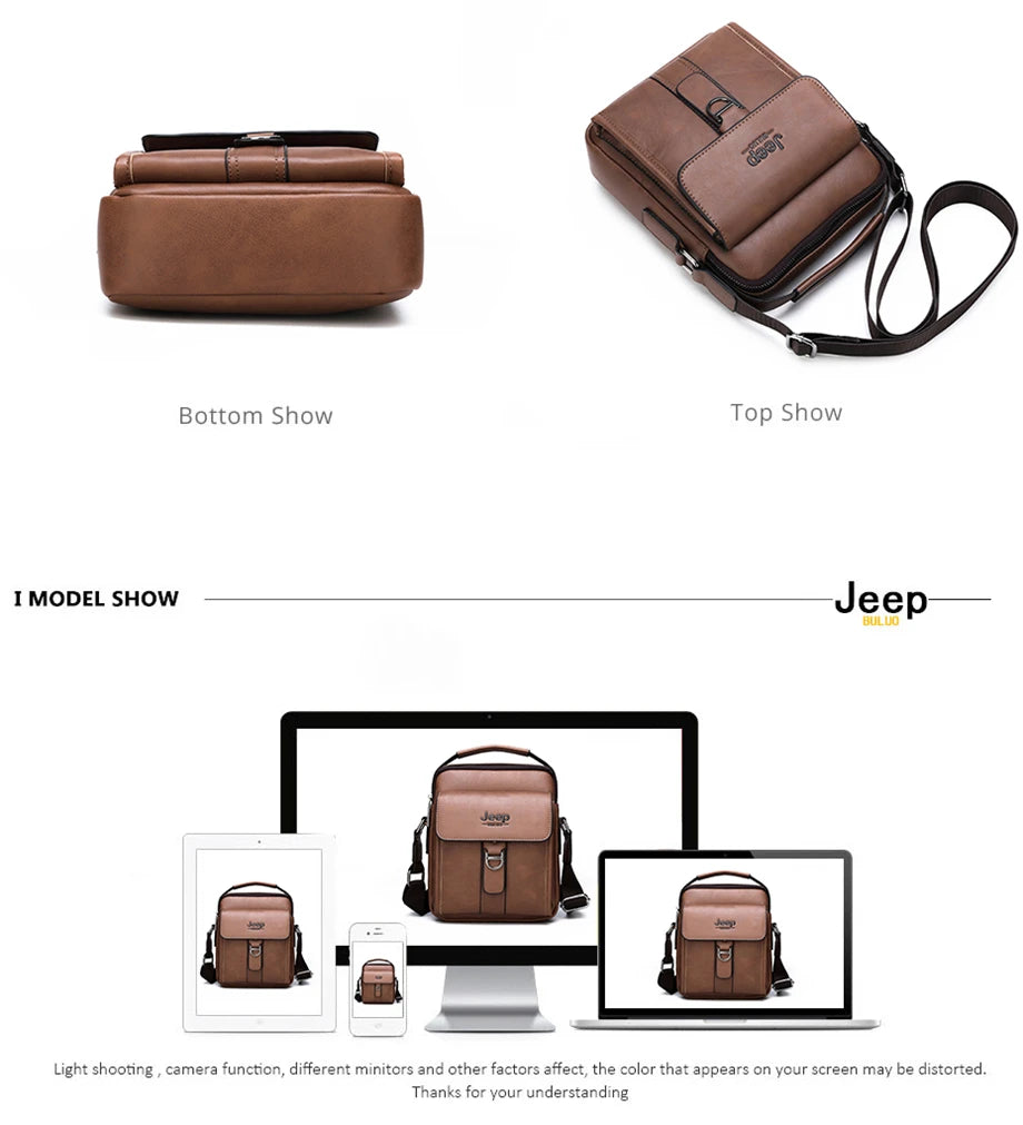 JEEP BULUO Brand Man's Shoulder Messenger Bag New High Quality Leather Crossbody Bags For Men Business Casual Fashion Tote Brown