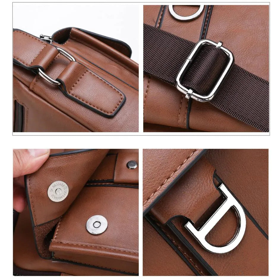JEEP BULUO Brand Man's Shoulder Messenger Bag New High Quality Leather Crossbody Bags For Men Business Casual Fashion Tote Brown