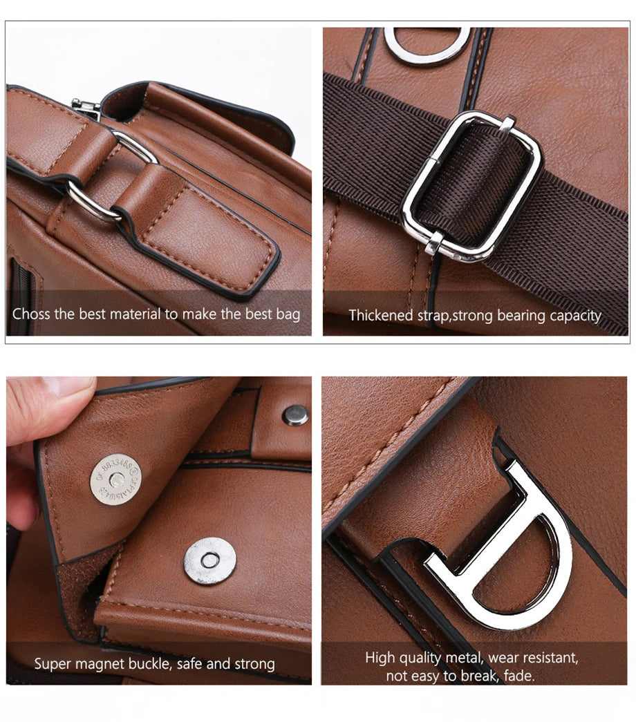 JEEP BULUO Brand Man's Shoulder Messenger Bag New High Quality Leather Crossbody Bags For Men Business Casual Fashion Tote Brown