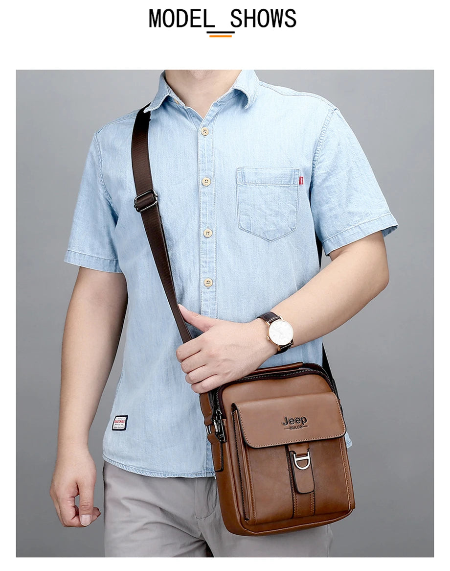 JEEP BULUO Brand Man's Shoulder Messenger Bag New High Quality Leather Crossbody Bags For Men Business Casual Fashion Tote Brown