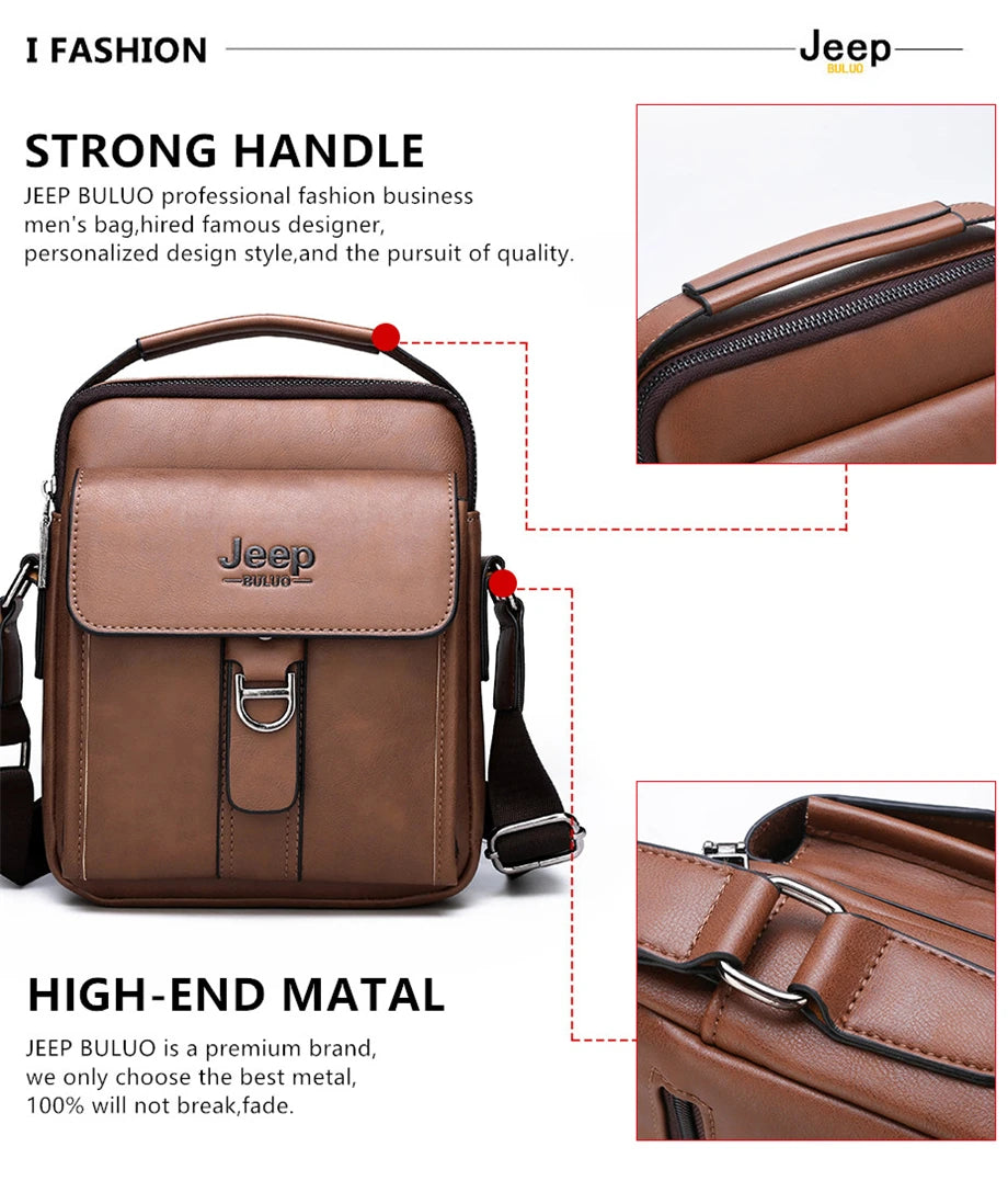 JEEP BULUO Brand Man's Shoulder Messenger Bag New High Quality Leather Crossbody Bags For Men Business Casual Fashion Tote Brown