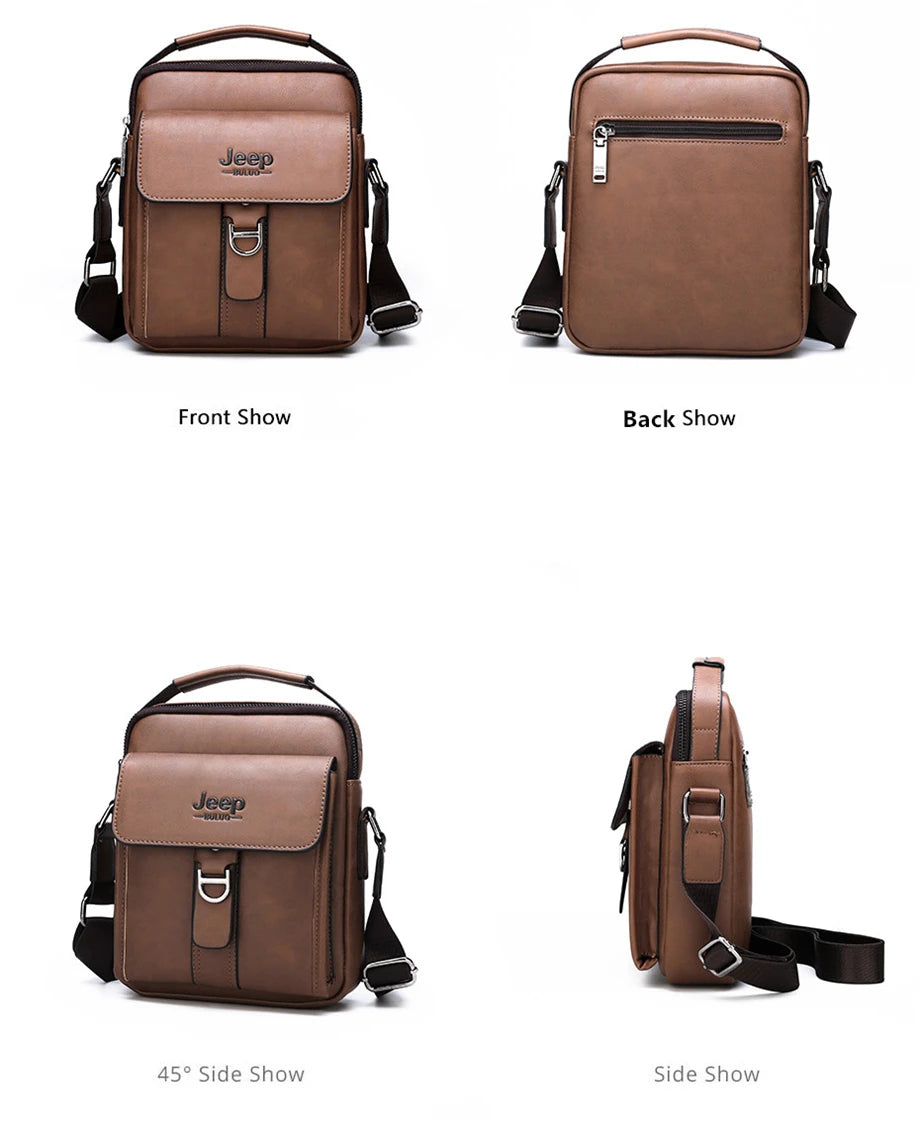 JEEP BULUO Brand Man's Shoulder Messenger Bag New High Quality Leather Crossbody Bags For Men Business Casual Fashion Tote Brown