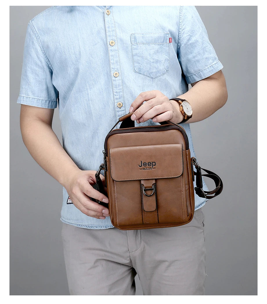 JEEP BULUO Brand Man's Shoulder Messenger Bag New High Quality Leather Crossbody Bags For Men Business Casual Fashion Tote Brown