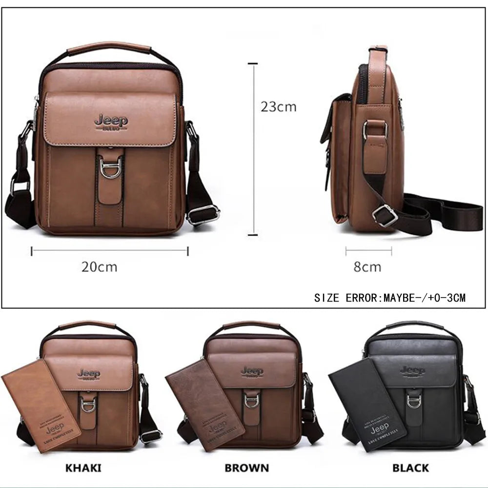 JEEP BULUO Brand Man's Shoulder Messenger Bag New High Quality Leather Crossbody Bags For Men Business Casual Fashion Tote Brown