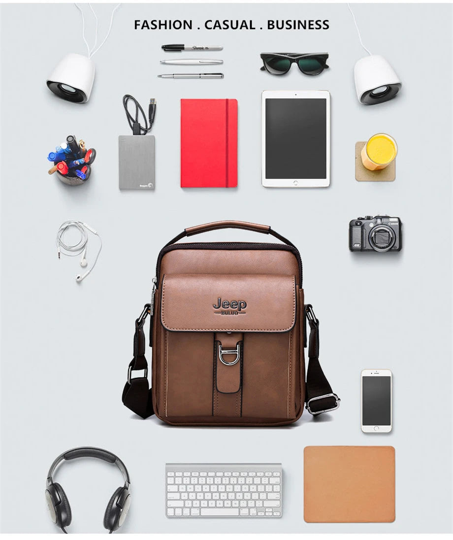 JEEP BULUO Brand Man's Shoulder Messenger Bag New High Quality Leather Crossbody Bags For Men Business Casual Fashion Tote Brown