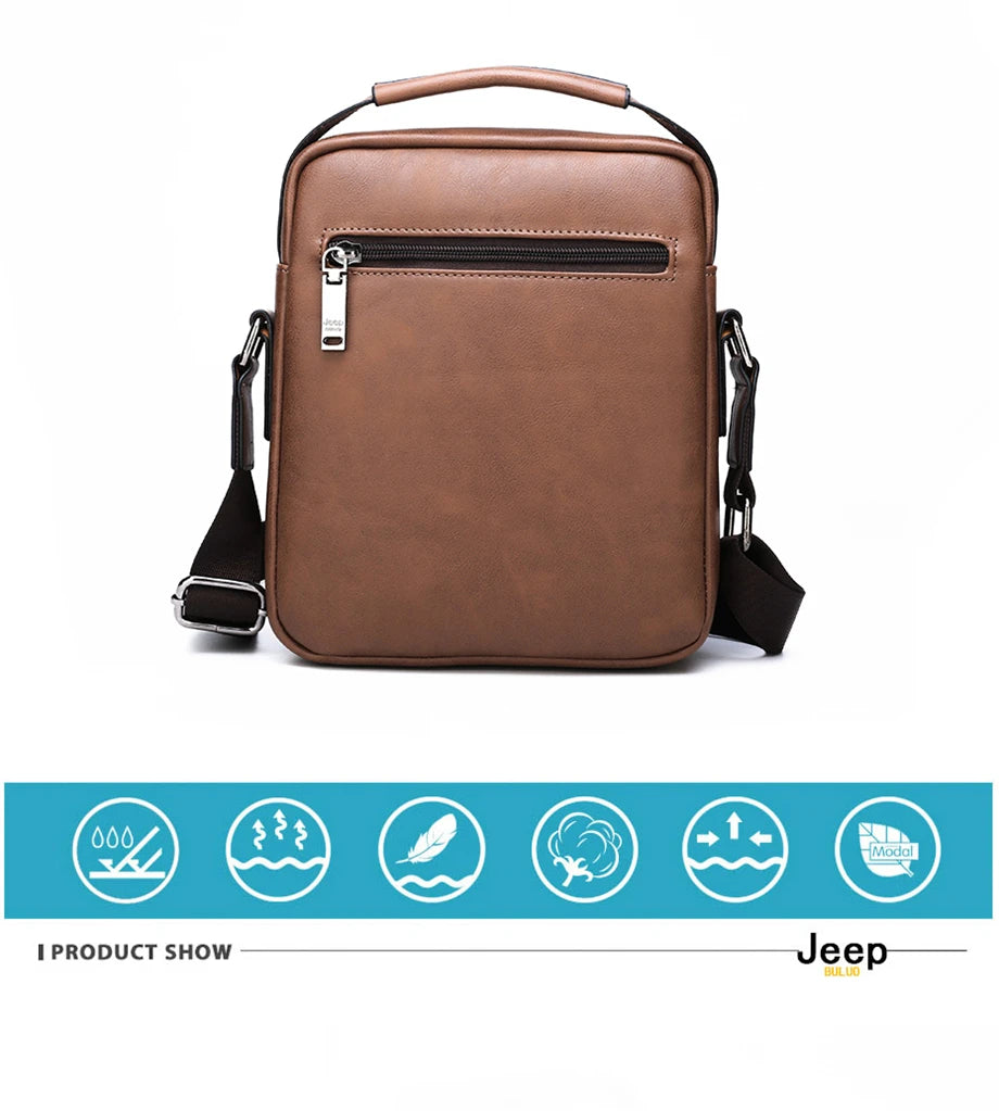 JEEP BULUO Brand Man's Shoulder Messenger Bag New High Quality Leather Crossbody Bags For Men Business Casual Fashion Tote Brown