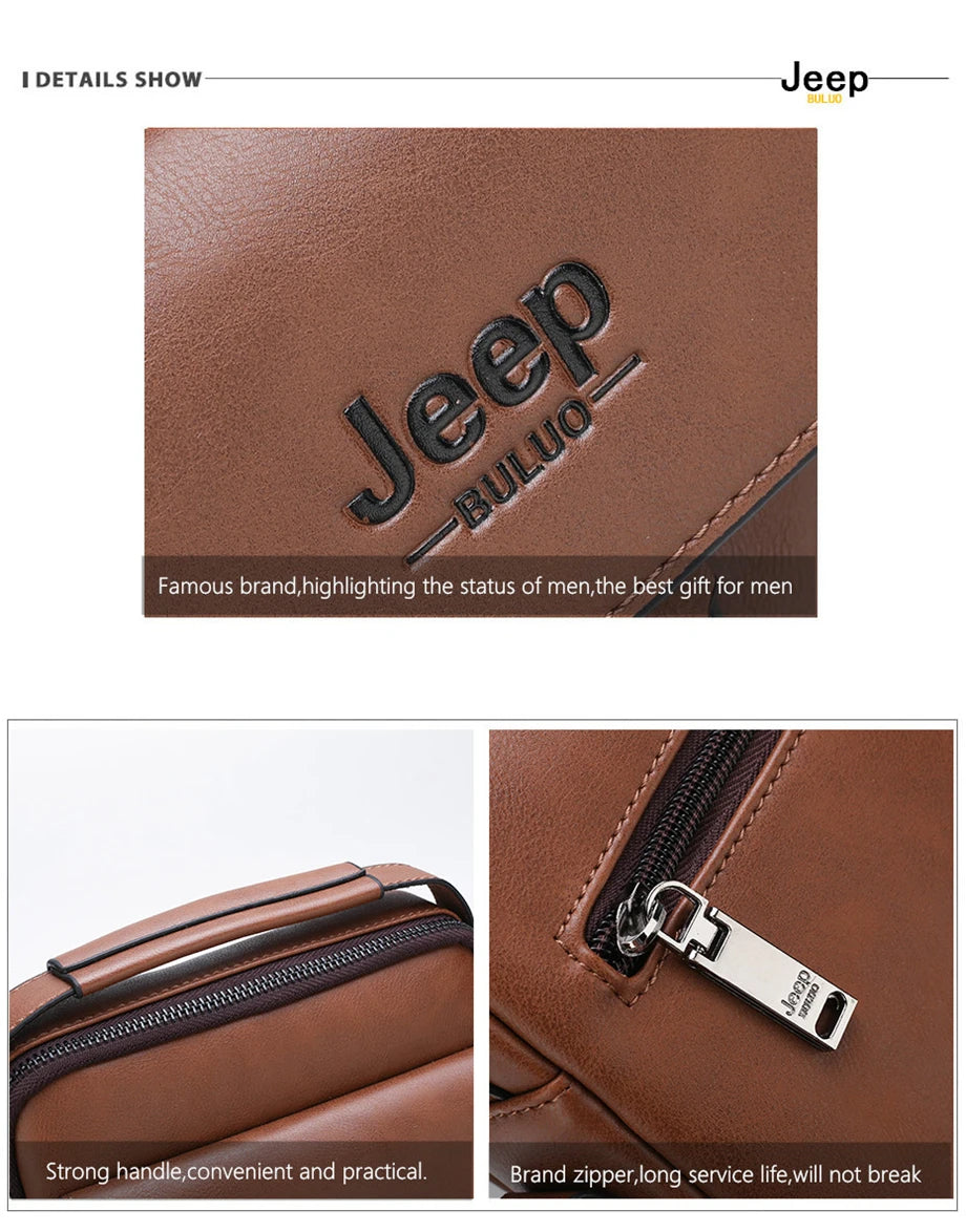 JEEP BULUO Brand Man's Shoulder Messenger Bag New High Quality Leather Crossbody Bags For Men Business Casual Fashion Tote Brown