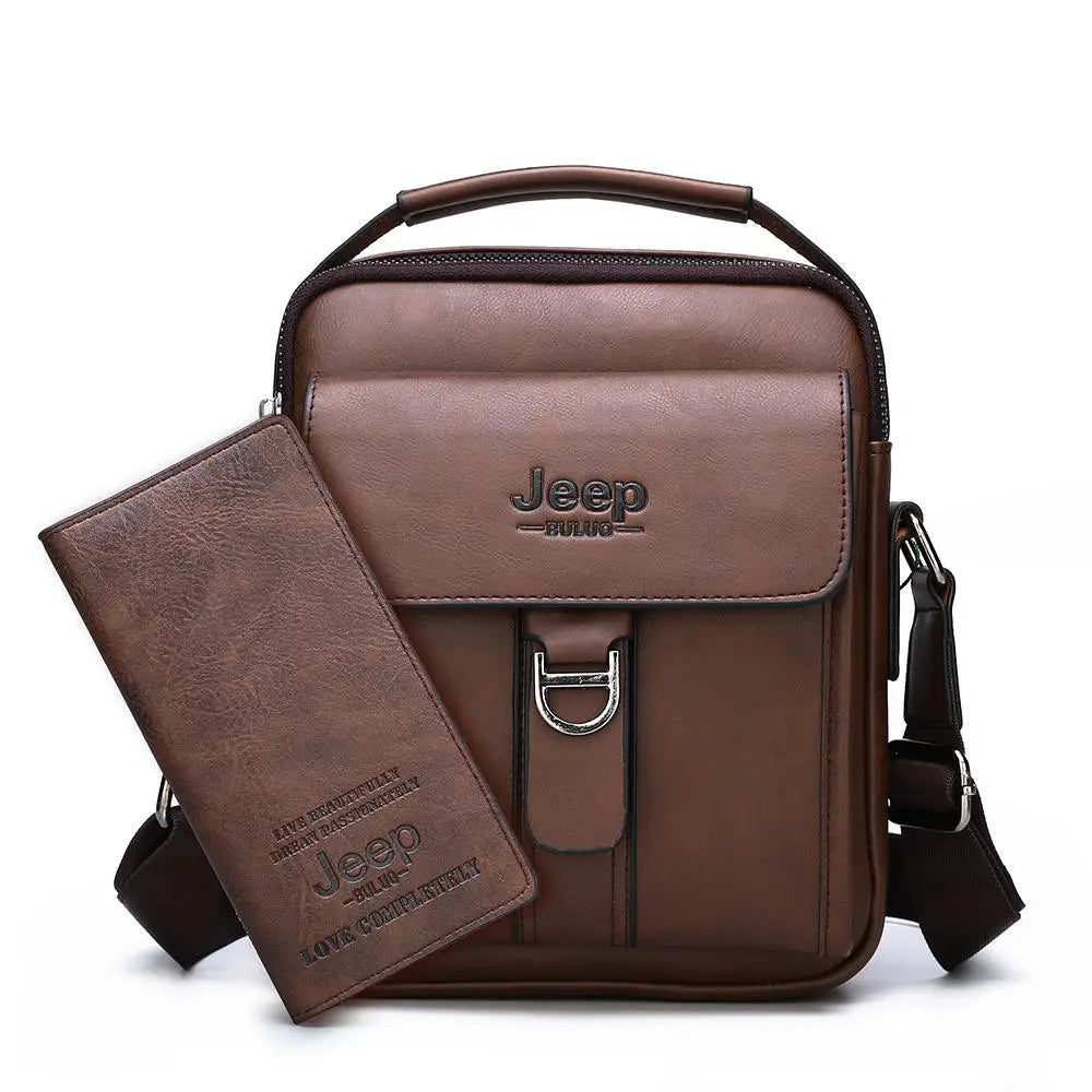 JEEP BULUO Brand Man's Shoulder Messenger Bag New High Quality Leather Crossbody Bags For Men Business Casual Fashion Tote Brown