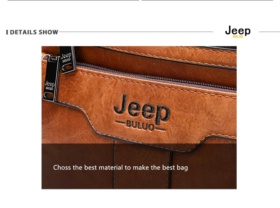 JEEP BULUO  High quality Tote Fashion Business Man Messenger Bag Big Size Split Leather Bags Brand Men's Crossbody Shoulder Bags
