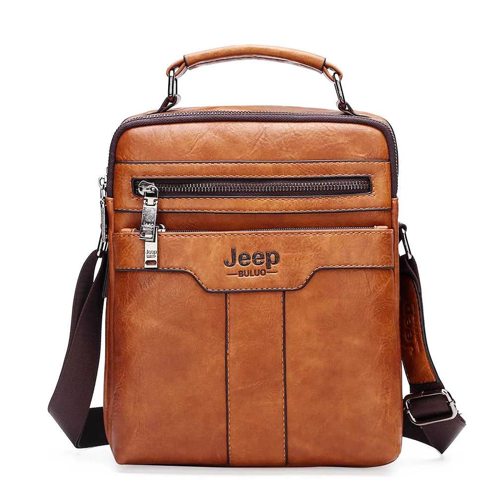 JEEP BULUO  High quality Tote Fashion Business Man Messenger Bag Big Size Split Leather Bags Brand Men's Crossbody Shoulder Bags