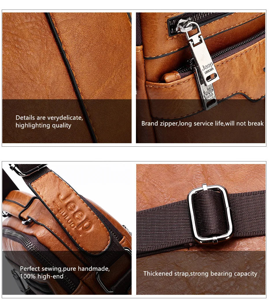 JEEP BULUO  High quality Tote Fashion Business Man Messenger Bag Big Size Split Leather Bags Brand Men's Crossbody Shoulder Bags