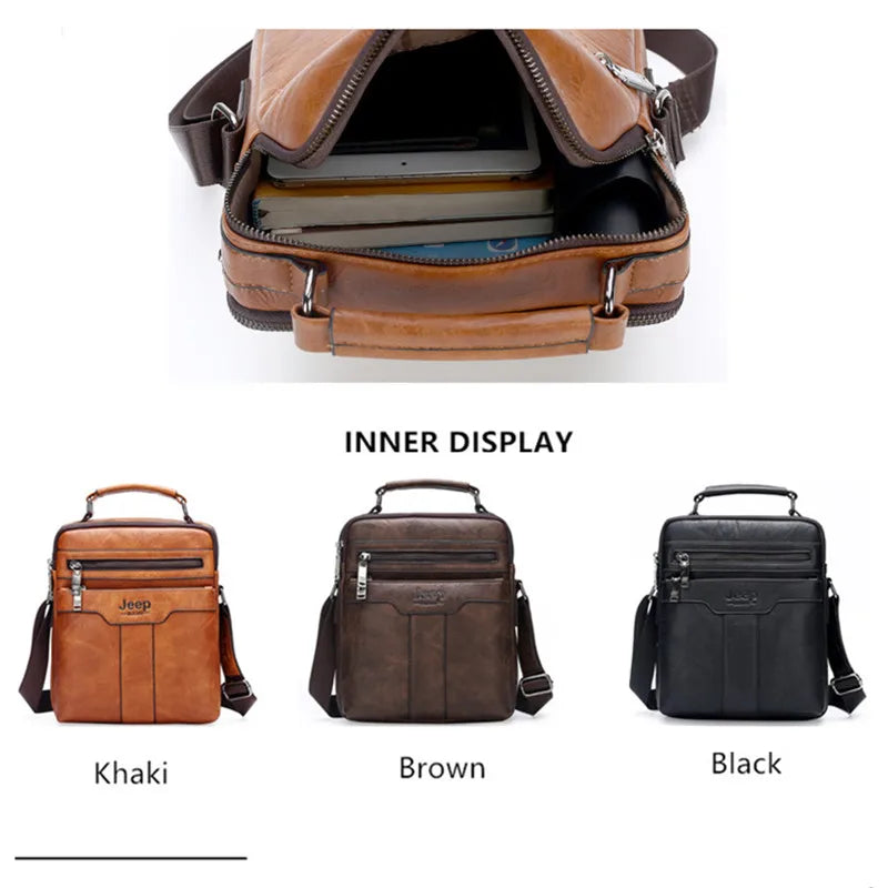 JEEP BULUO  High quality Tote Fashion Business Man Messenger Bag Big Size Split Leather Bags Brand Men's Crossbody Shoulder Bags