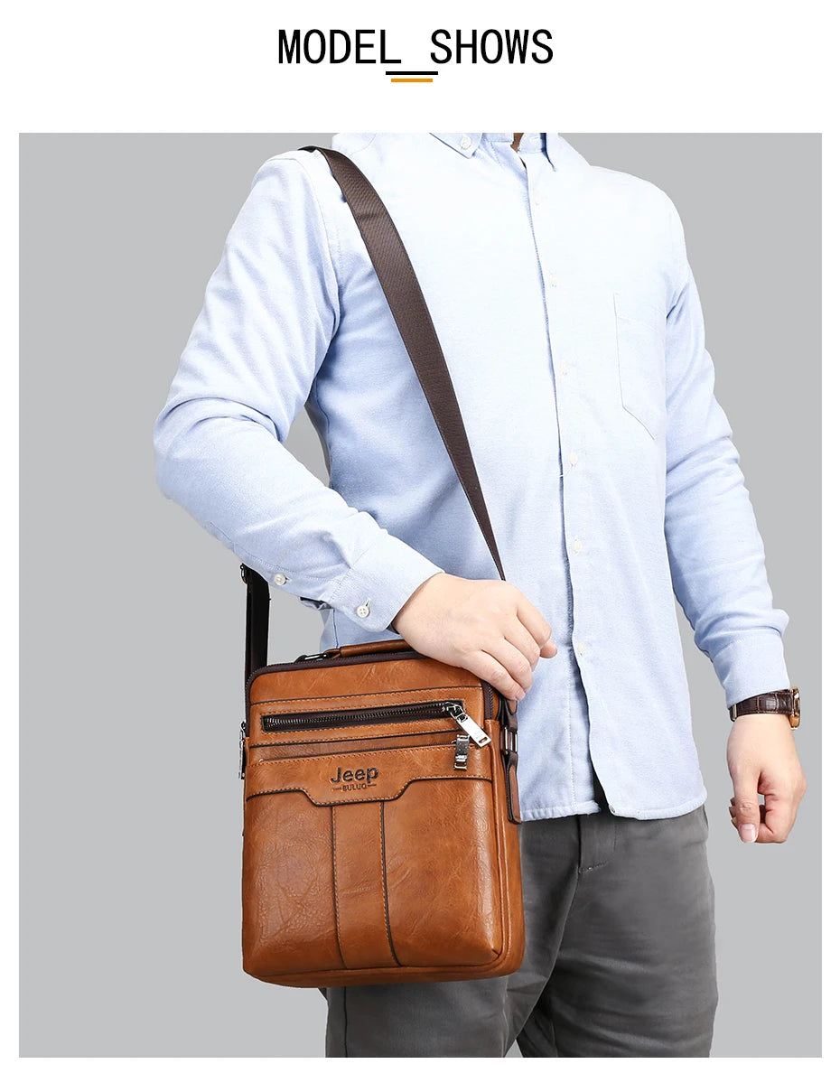 JEEP BULUO  High quality Tote Fashion Business Man Messenger Bag Big Size Split Leather Bags Brand Men's Crossbody Shoulder Bags