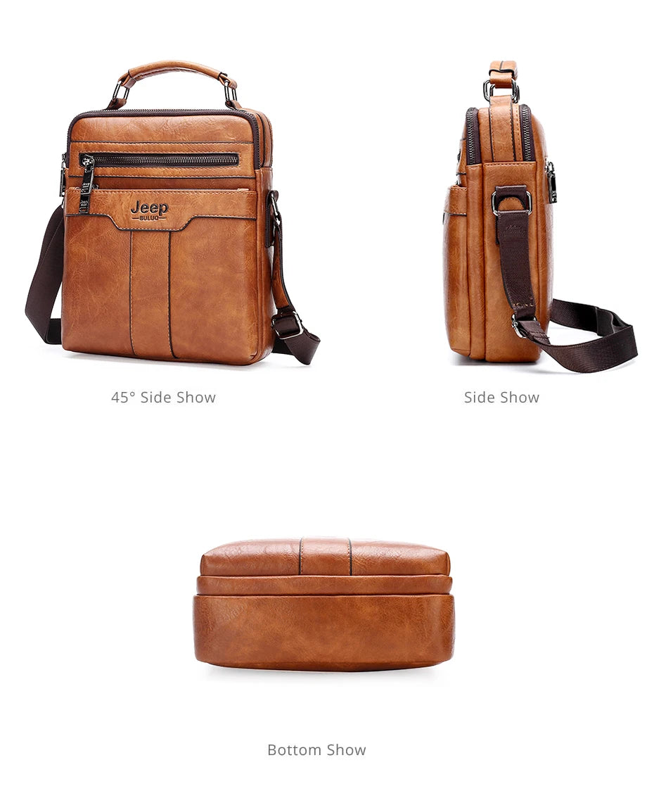 JEEP BULUO  High quality Tote Fashion Business Man Messenger Bag Big Size Split Leather Bags Brand Men's Crossbody Shoulder Bags