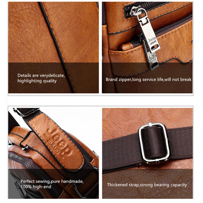 JEEP BULUO  High quality Tote Fashion Business Man Messenger Bag Big Size Split Leather Bags Brand Men's Crossbody Shoulder Bags