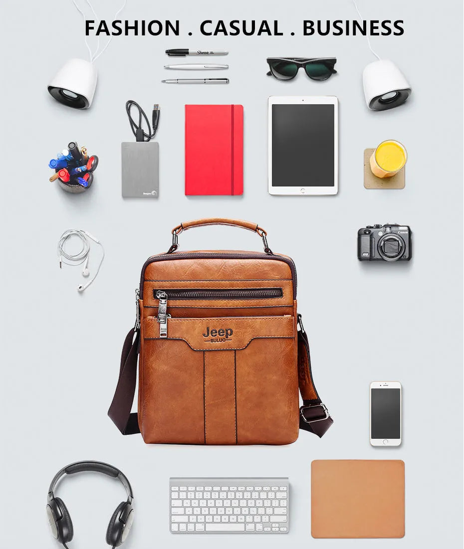 JEEP BULUO  High quality Tote Fashion Business Man Messenger Bag Big Size Split Leather Bags Brand Men's Crossbody Shoulder Bags