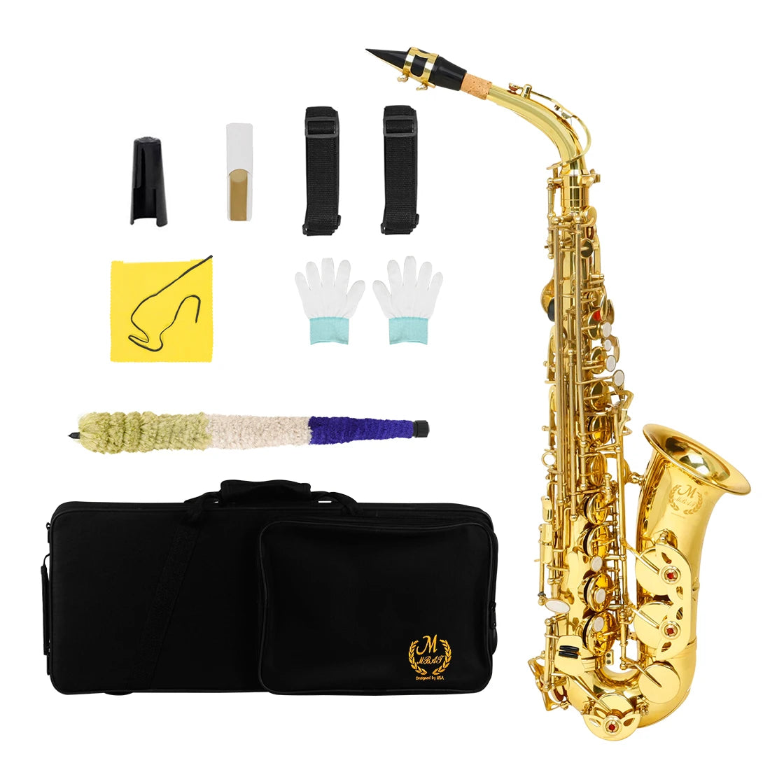 MBAT Alto Gold Saxophone Eb Brass Tube Saxophone with Gloves&Wiping Cloth Woodwind Instrument Saxophone Suitable for Playing