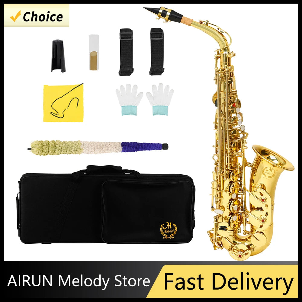MBAT Alto Gold Saxophone Eb Brass Tube Saxophone with Gloves&Wiping Cloth Woodwind Instrument Saxophone Suitable for Playing