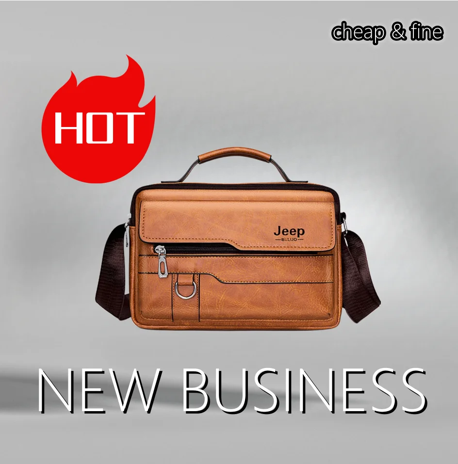 JEEP BULUO  High quality Tote Fashion Business Man Messenger Bag Big Size Split Leather Bags Brand Men's Crossbody Shoulder Bags